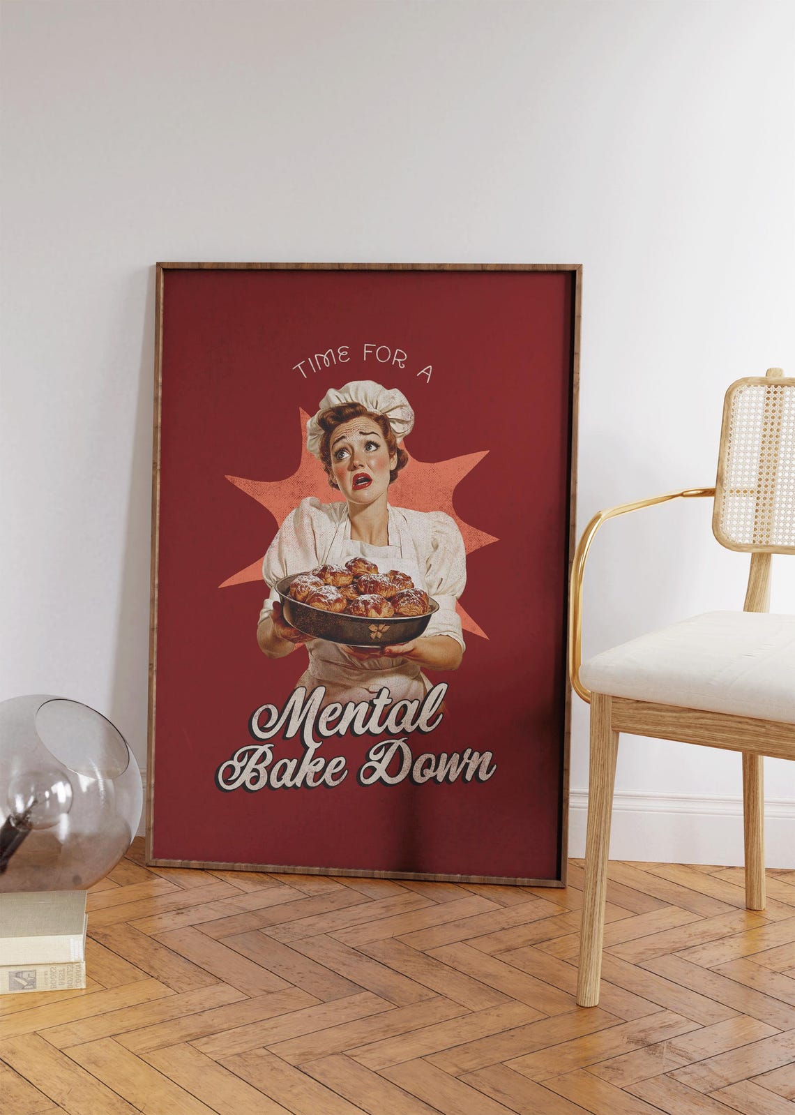 Time For A Mental Bake Down Retro Housewife Burgundy Kitchen Poster - Image 4