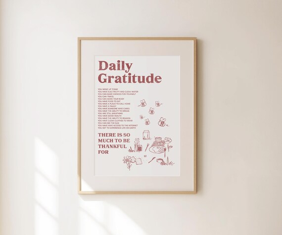 Daily Gratitude Red Affirmations Illustrated Mindfulness Quote Poster