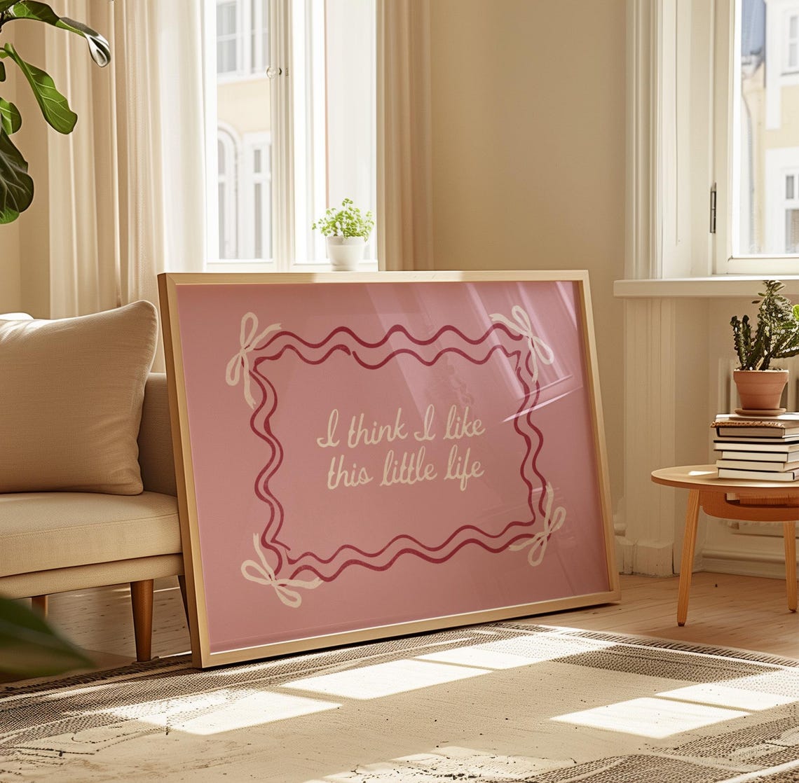 I Think I Like This Little Life Pink Script Wavy Border Wall Art - Image 5