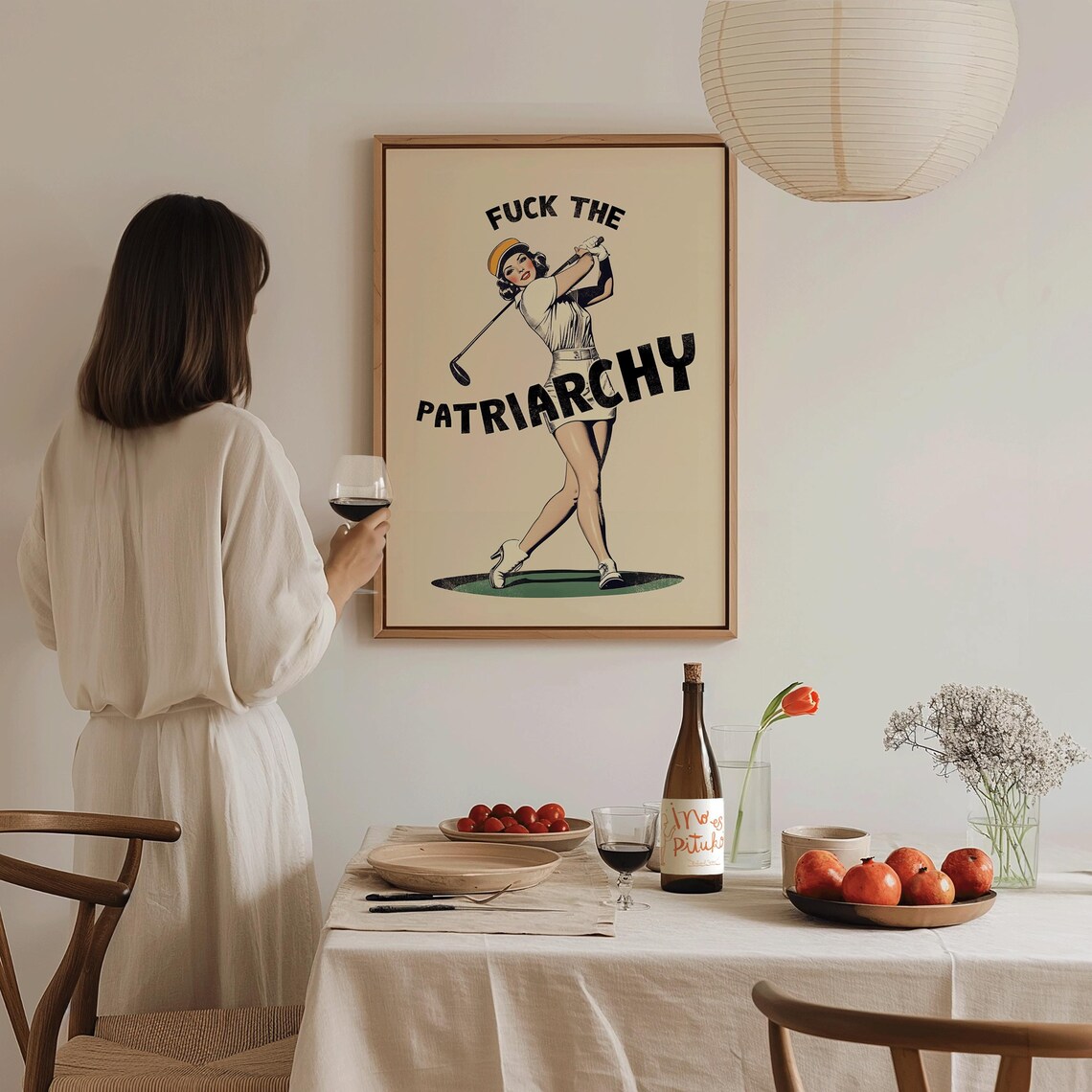 Fuck The Patriarchy Retro Golfer Woman Feminist Empowerment Poster - Image 3