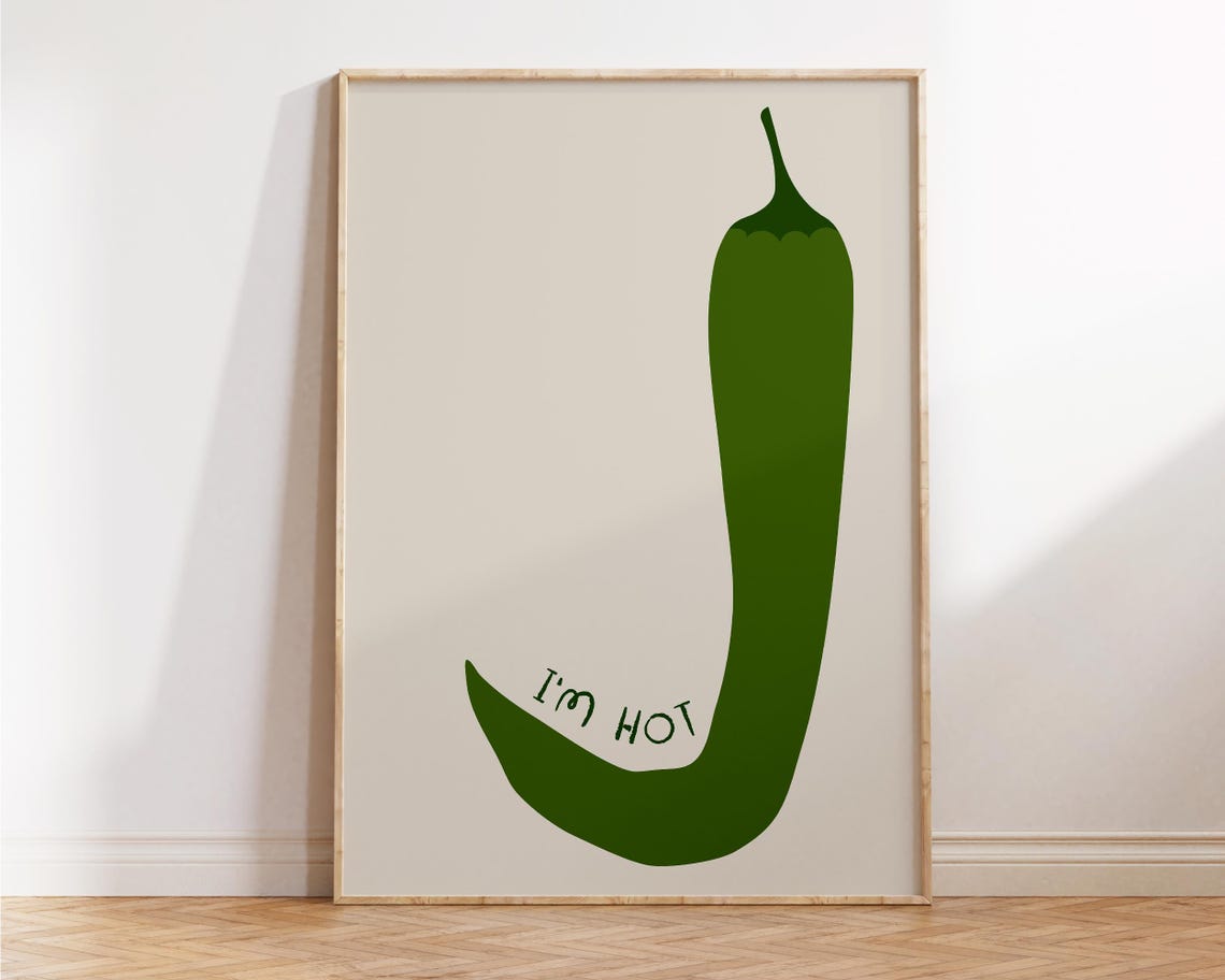 I'm Hot Green Chili Pepper Funny Retro Minimalist Kitchen Decor Poster - Image 3