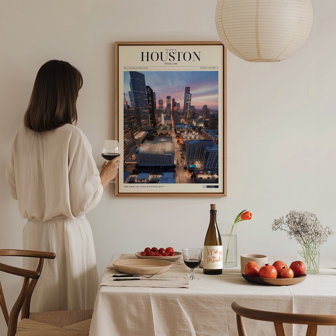Houston Texas Dusk Skyline Aerial City Lights Panorama Travel Poster - Image 3