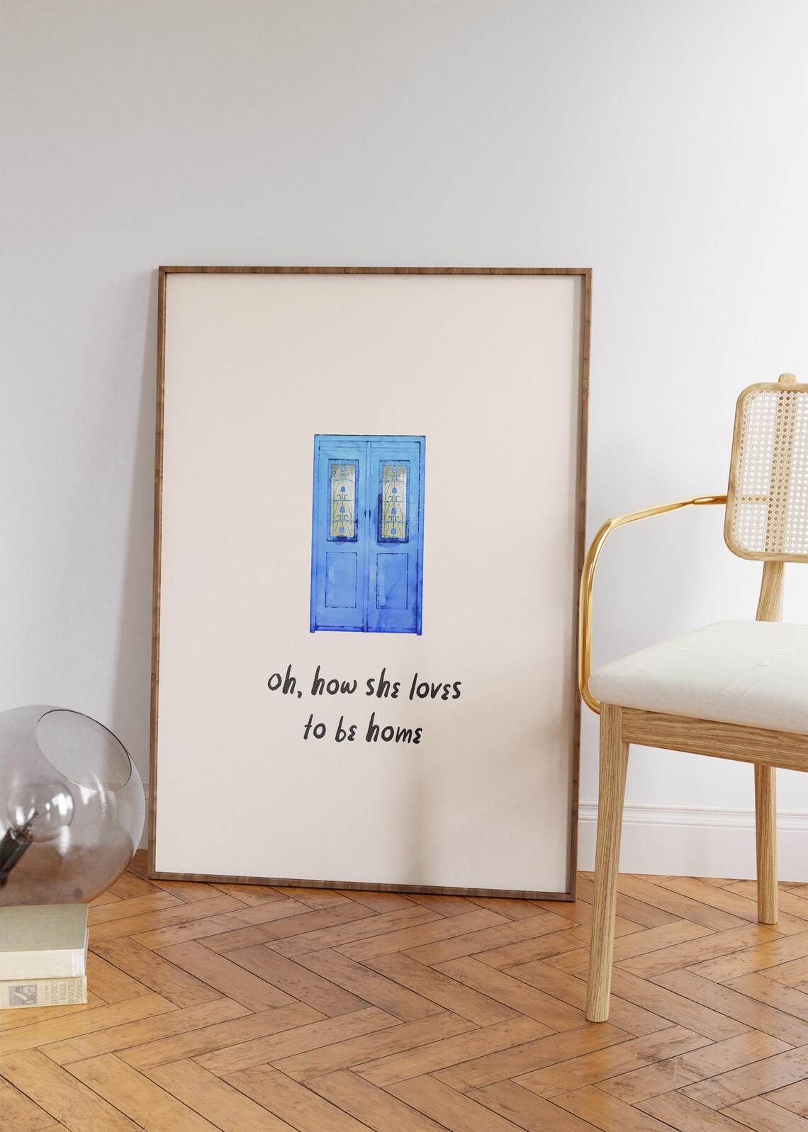 How She Loves To Be Home Blue Door Watercolor Quote Wall Art Poster - Image 4