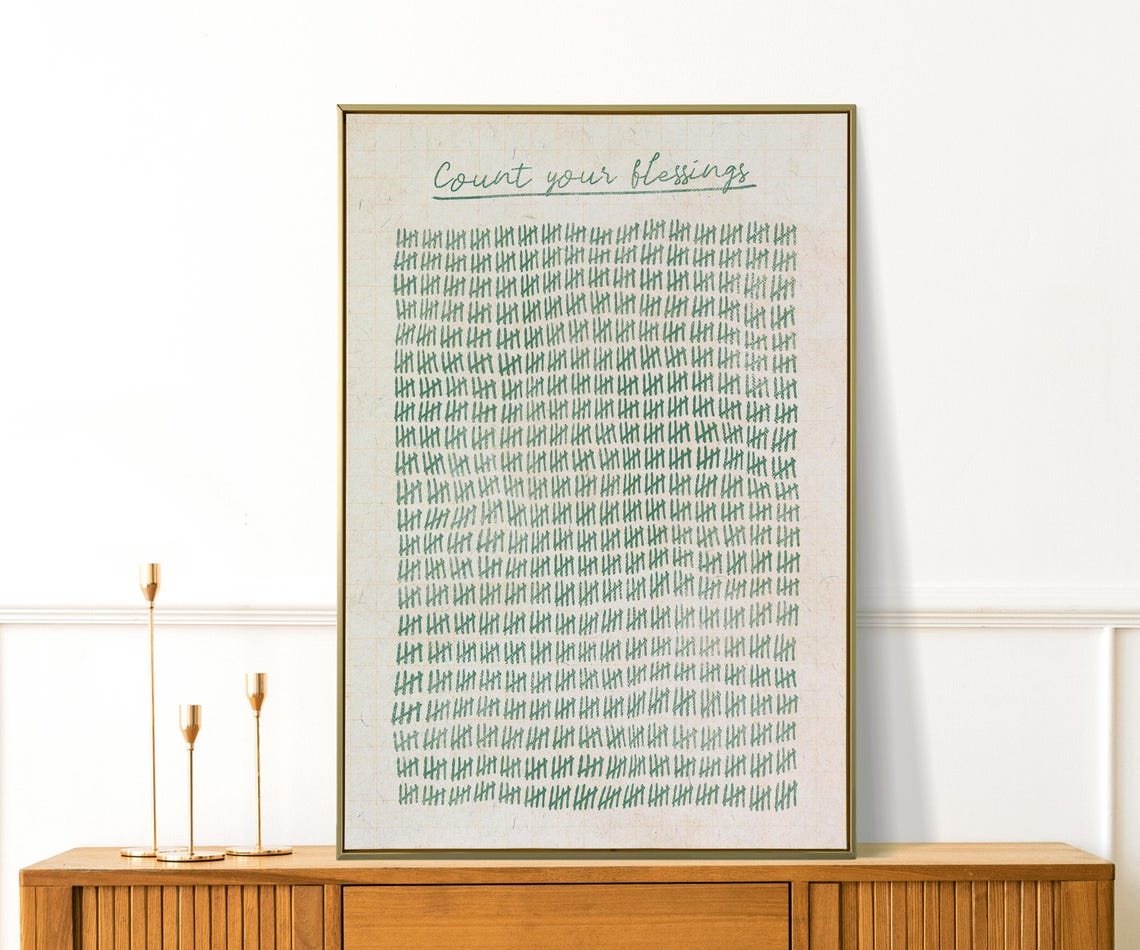 Count Your Blessings Tally Mark Wall Cream Minimalist Quote Poster - Image 2