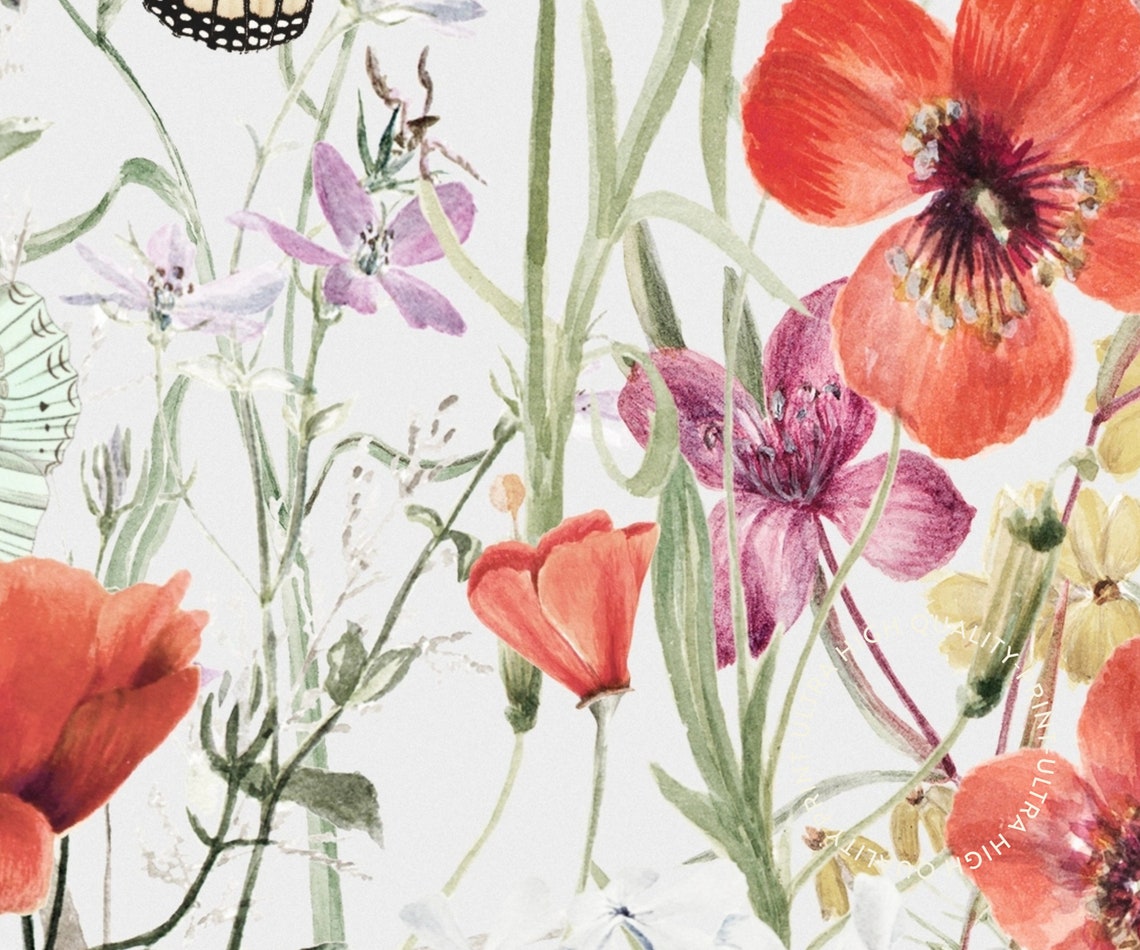 Flower Market No 24 Red Poppies Monarch Butterfly Botanical Wall Art - Image 5