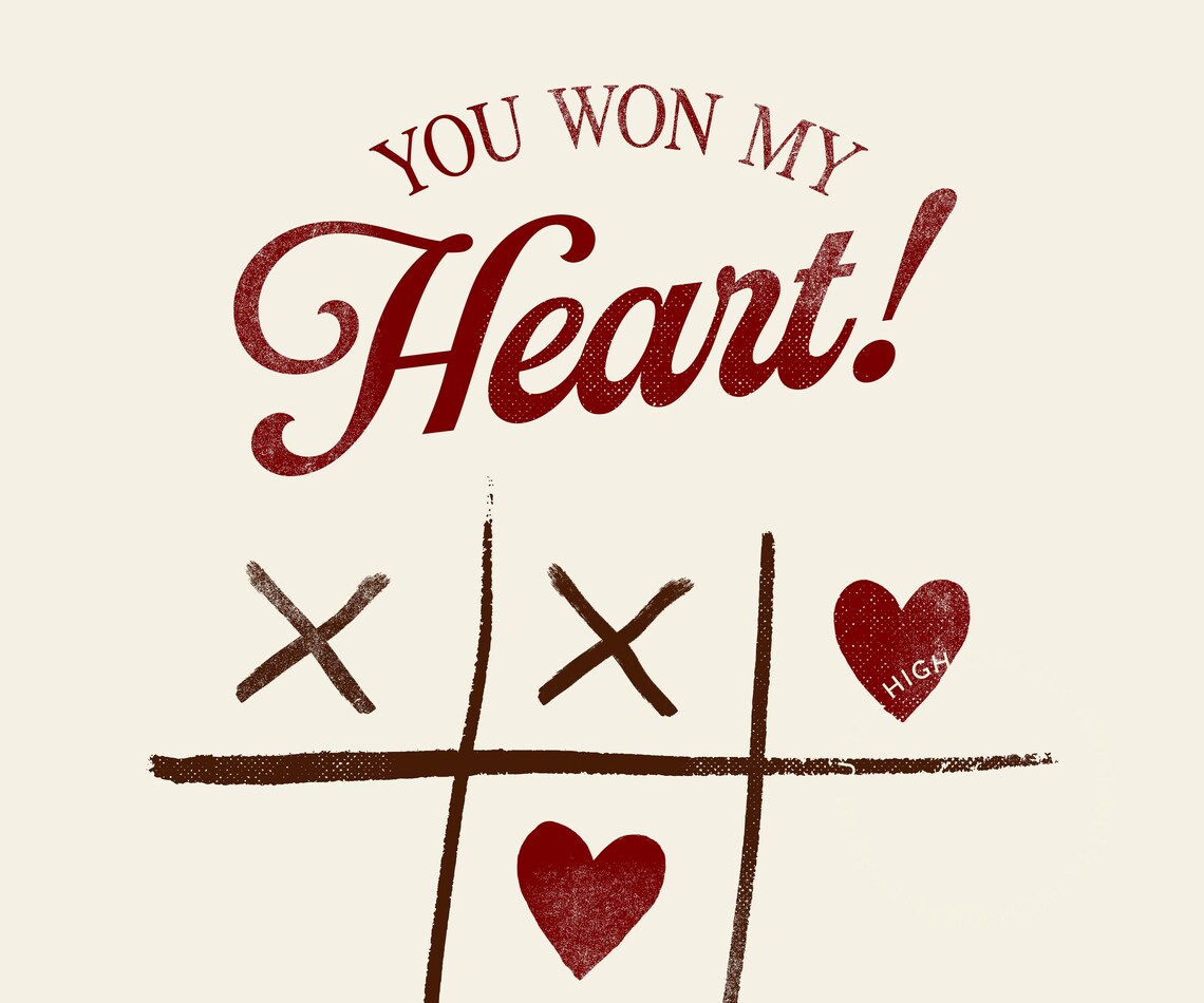 You Won My Heart Tic Tac Toe Red Retro Romantic Valentine Love Poster - Image 5