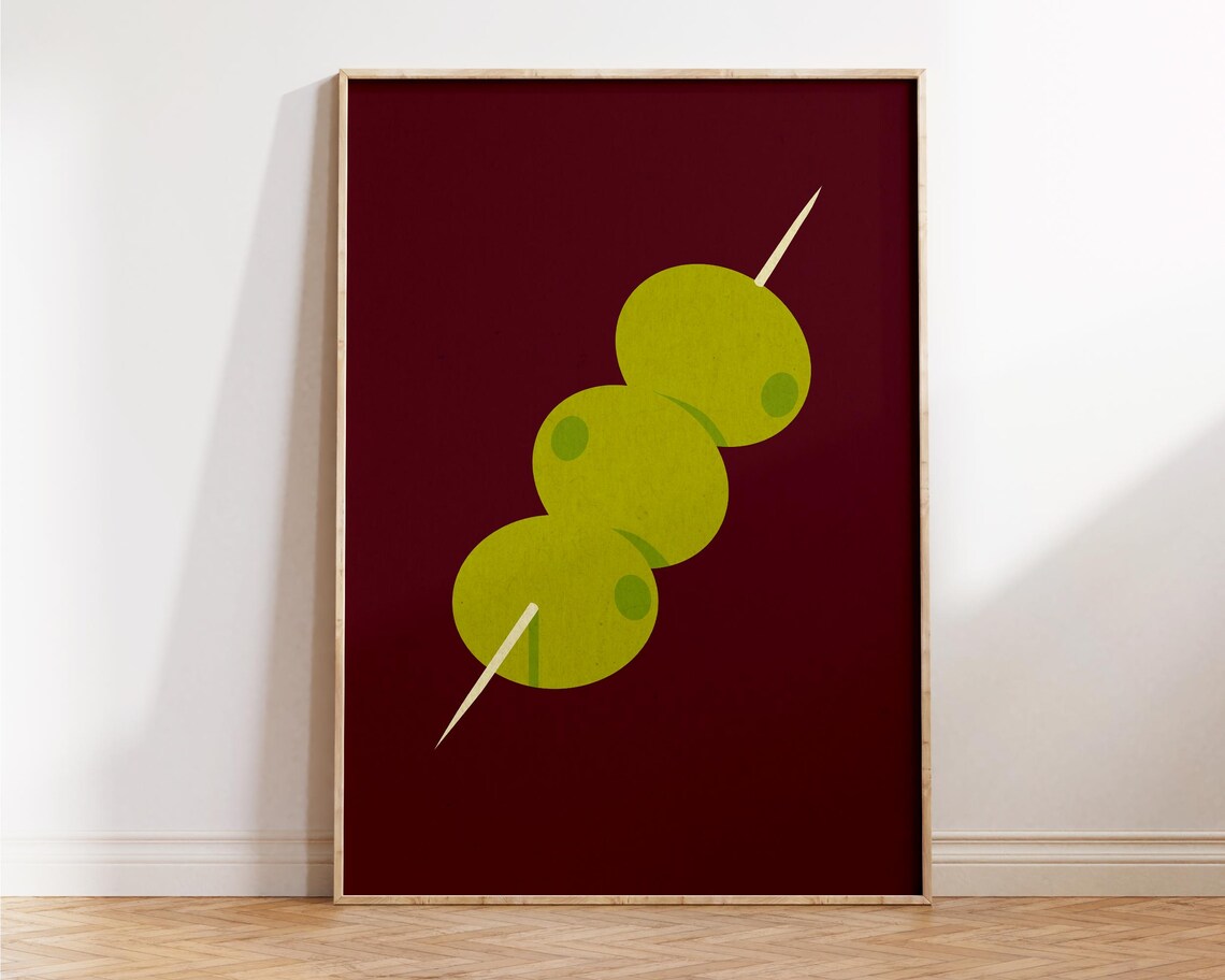 Green Olives Cocktail Skewer Minimalist Burgundy Retro Kitchen Decor Poster - Image 4