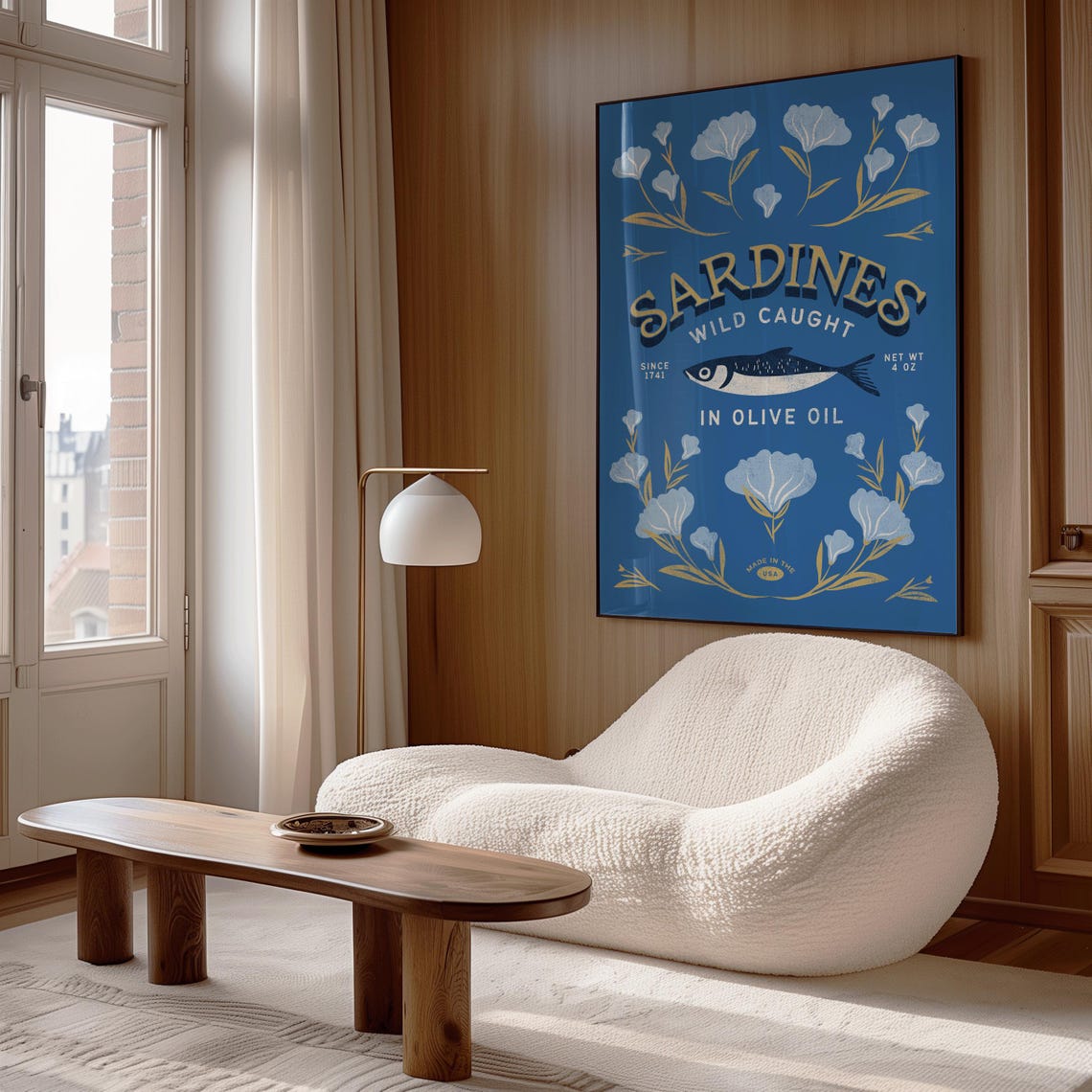 Sardines Wild Caught Olive Oil Blue Sardine Tin Floral Kitchen Poster - Image 4