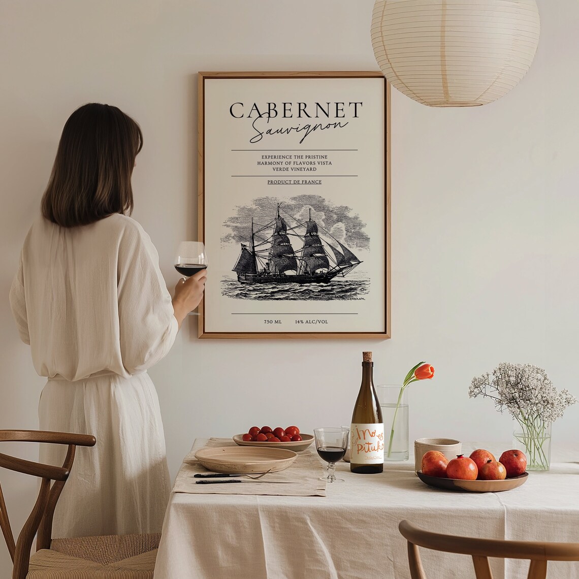 Cabernet Sauvignon France Wine Label Poster Ship Engraving Bar Art - Image 3