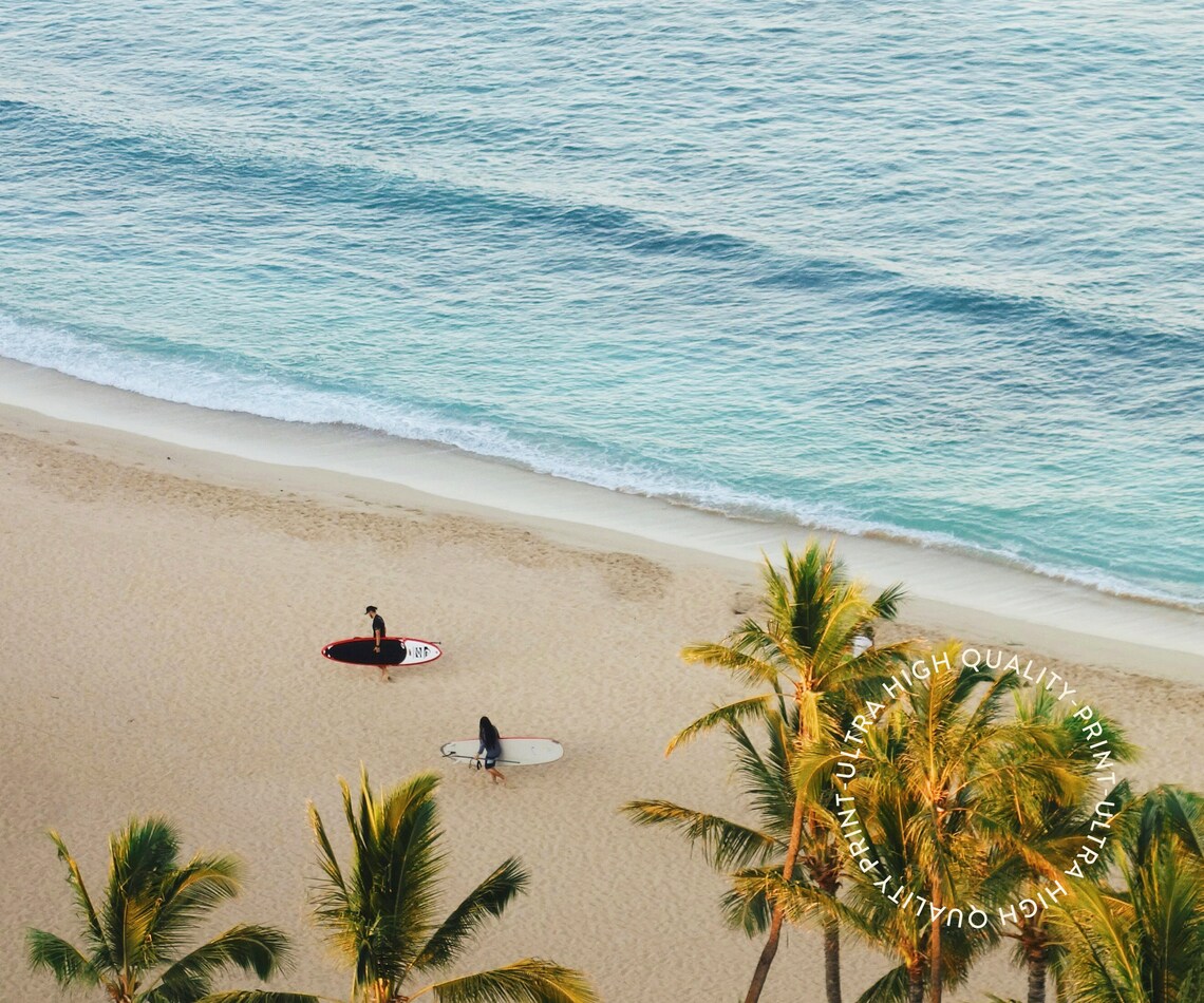 Honolulu Hawaii Palm Beach Surf Aerial View Travel Poster Print - Image 5