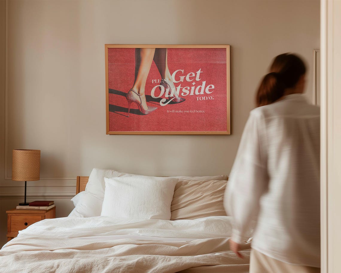 Please Get Outside Today Retro Red Heels Self Love Motivational Poster - Image 2