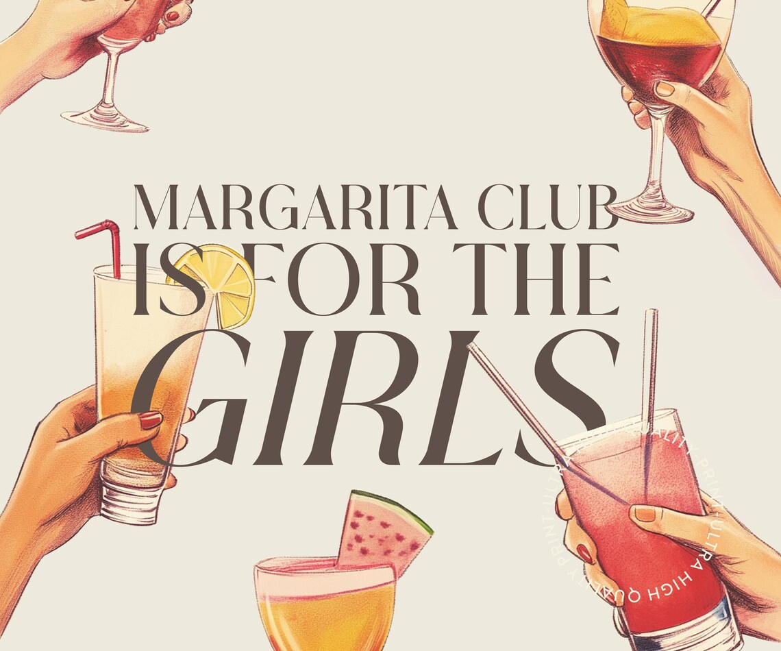 Margarita Club Is For The Girls Neutral Cocktail Cheers Retro Bar Art Poster - Image 5