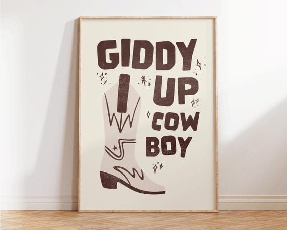 Giddy Up Cowboy Print Funny Wall Art Cowboy Wall Art Funny Gifts Large Living Room Prints Preppy Apartment Decor Western