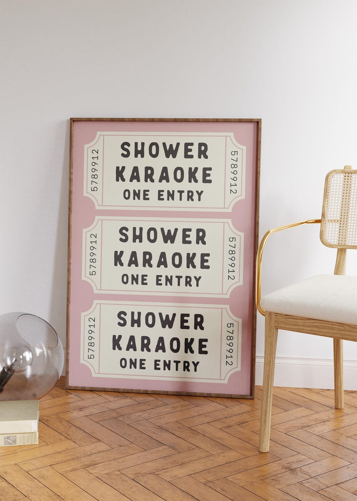 Shower Karaoke One Entry Pink Ticket Funny Bathroom Retro Humor Print - Image 4