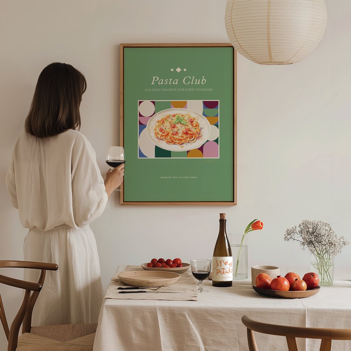 Green Pasta Club Spaghetti Plate Retro Italian Kitchen Wall Art Poster - Image 3