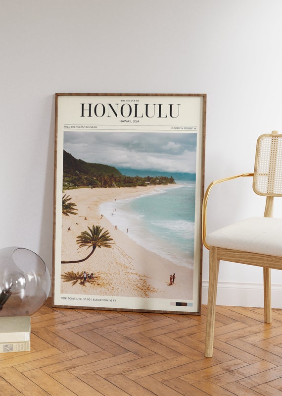 Travel Poster Hawaii Poster Honolulu Beach Poster Hawaii Vintage Poster Hawaiian Wall Art For Living Room Modern Island Office Wall Art
