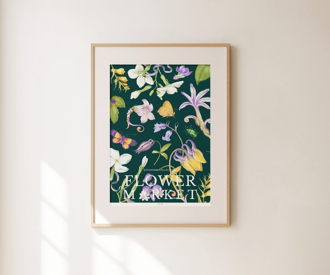 The Flower Market Posters Green Flower Wall Art For Living Room Vintage Flower Market Print Botanical Prints Green Office Wall Art - Image 2
