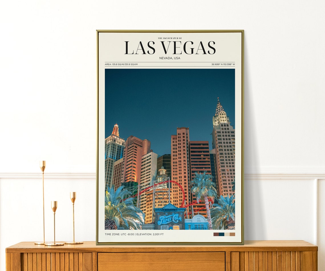 Las Vegas Nevada Skyscraper Skyline Day Vintage Travel Poster - Image 2