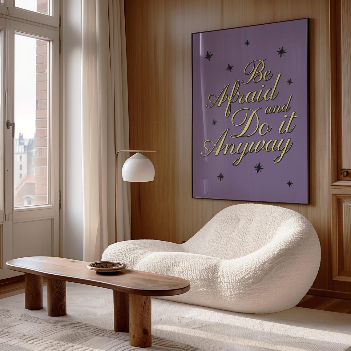 Be Afraid And Do It Anyway Purple Gold Script Quote Wall Poster - Image 2