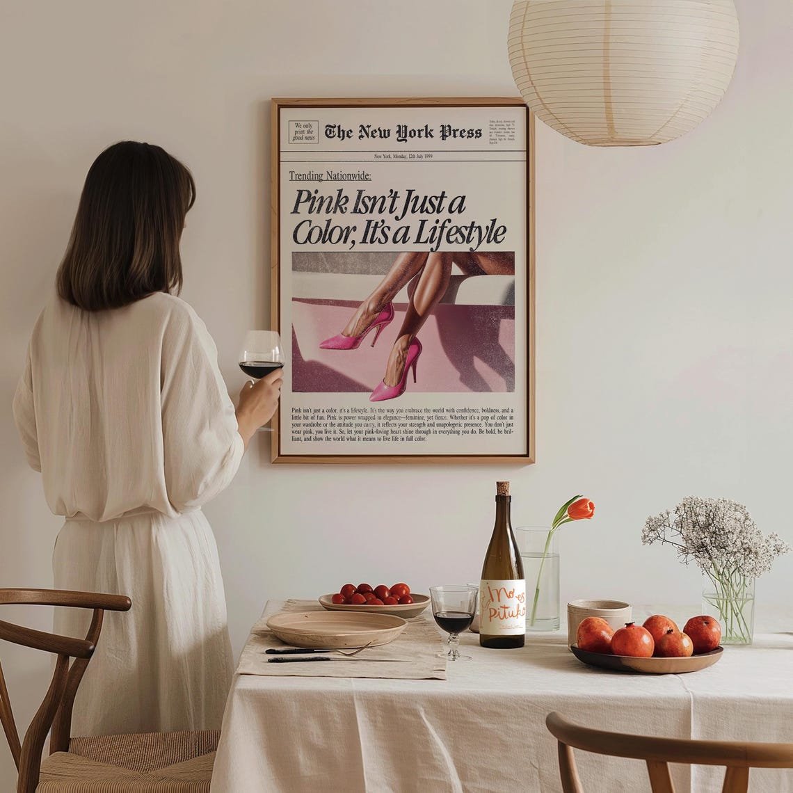 Pink Isnt Just A Color Its A Lifestyle Retro Newspaper Quote Wall Art - Image 2