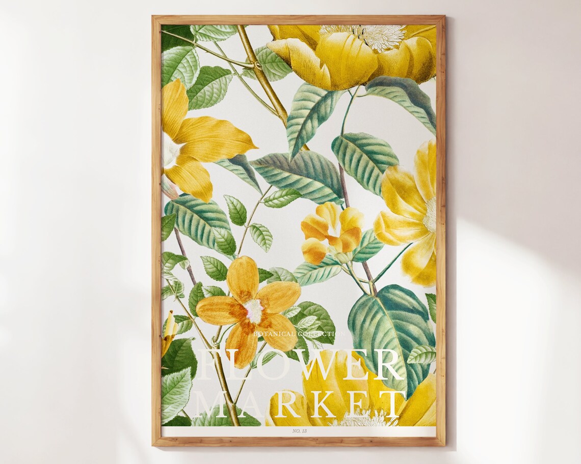 The Flower Market Posters Yellow Flower Wall Art For Living Room Vintage Flower Market Print Botanical Prints Office Wall Art
