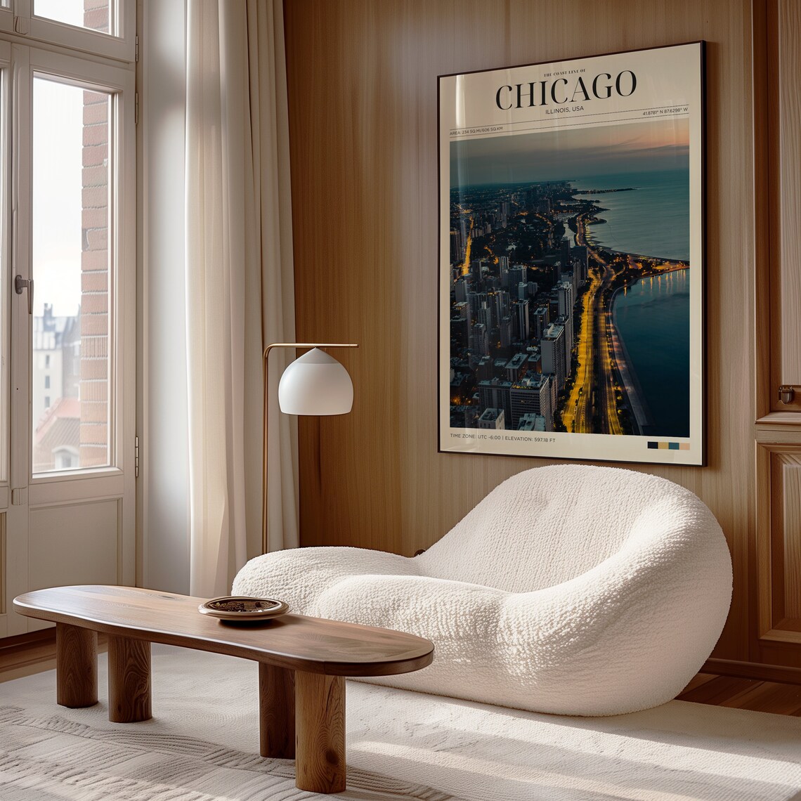 Chicago Illinois Night Coastline Aerial Travel Poster Lakefront Art - Image 4