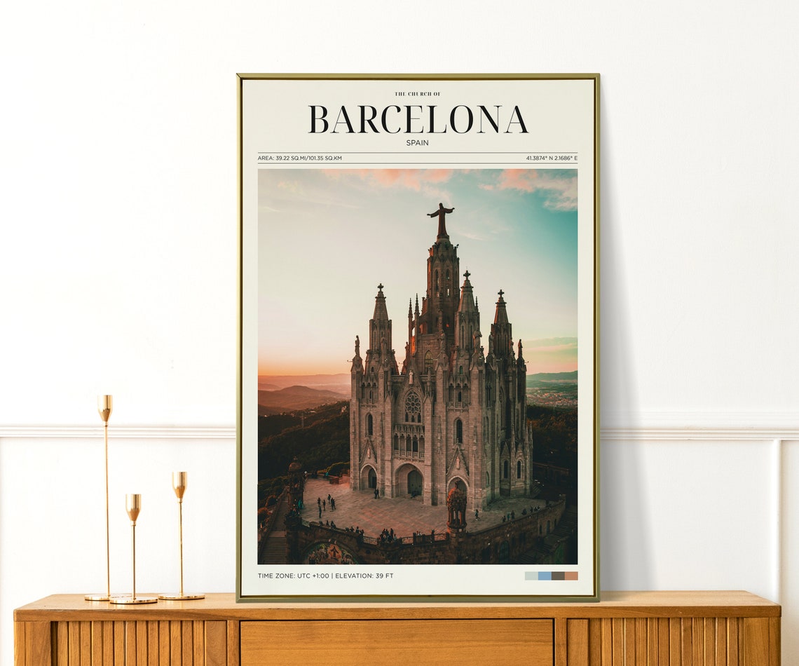 Travel Poster Barcelona Church Poster Barcelona Poster Vintage Spain Poster Christianity Wall Art For Living Room Modern Building