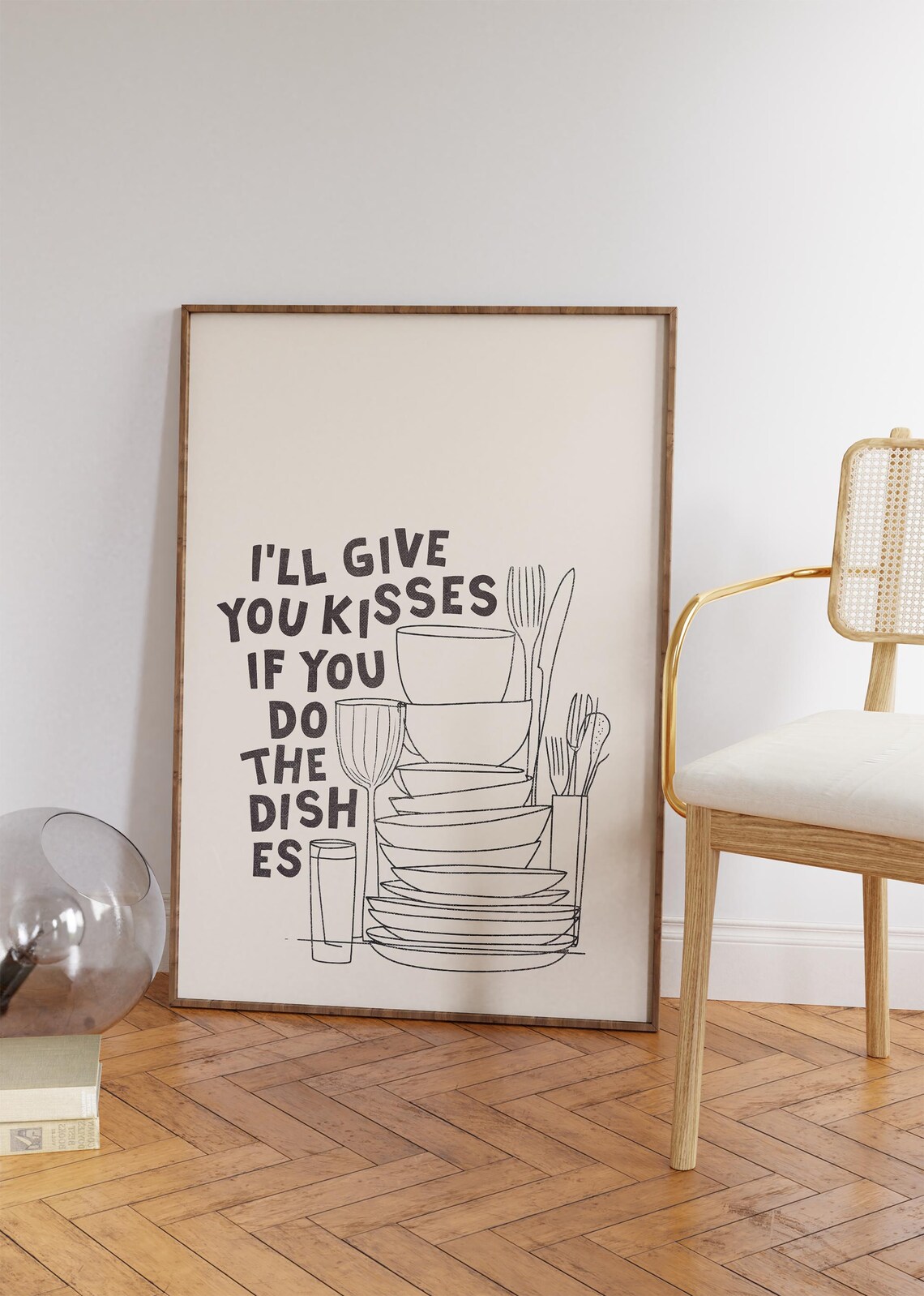 Ill Give You Kisses If You Do The Dishes Black Line Art Kitchen Poster - Image 4