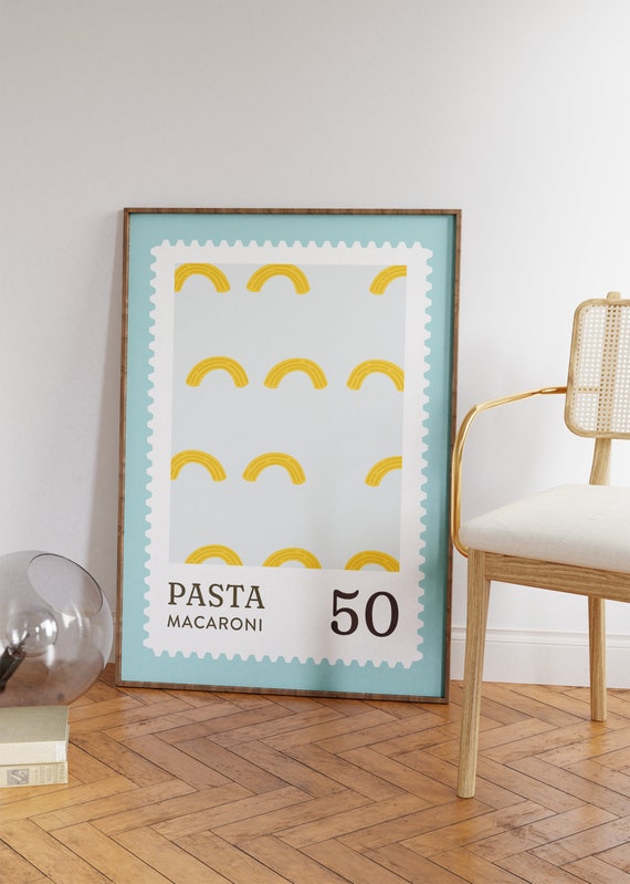 Kitchen Print Pasta Macaroni Wall Art Modern Food Poster Blue Cute Kitchen Wall Art Cute Modern Art For Italian Home And Birthday Gifts