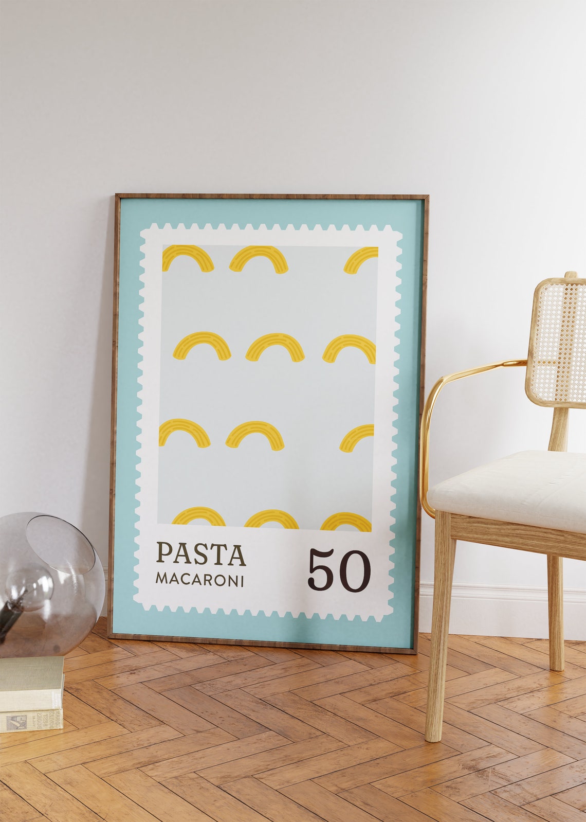 Cute Pasta Macaroni 50 Vintage Postage Stamp Kitchen Food Poster