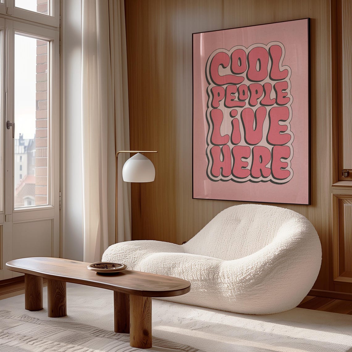 Cool People Live Here Pink Bubble Letter Retro Groovy Quote Poster - Image 2