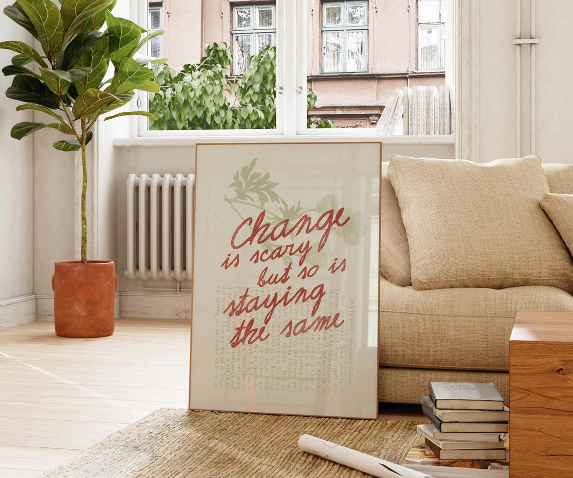 Change Is Scary Red Script Floral Book Page Motivational Quote Poster - Image 2
