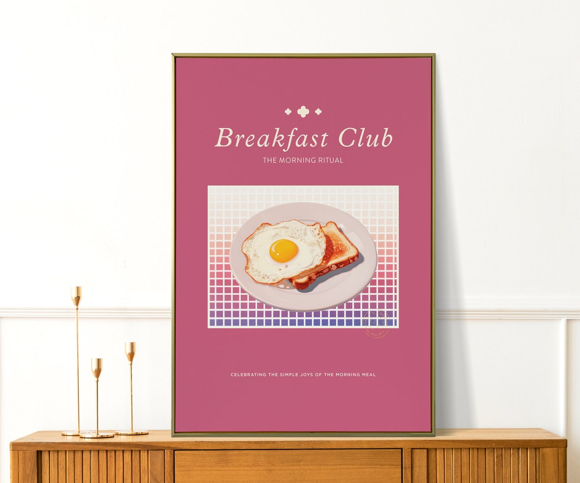 Breakfast Club Retro Egg Toast Pink Morning Kitchen Food Poster - Image 2