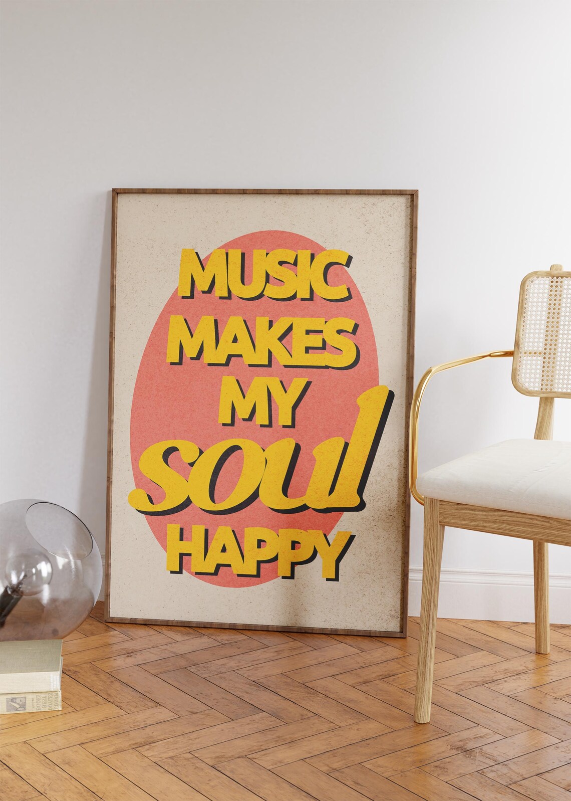 Music Makes My Soul Happy Yellow Retro Music Quote Wall Poster - Image 4