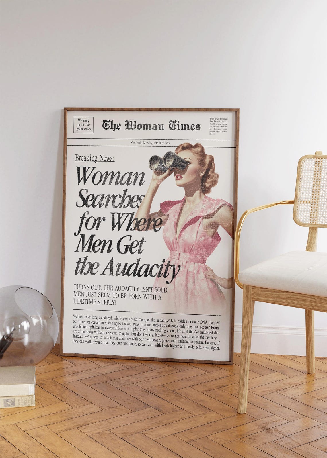 The Woman Times Funny Newspaper Retro Pin Up Binoculars Quote Poster - Image 3