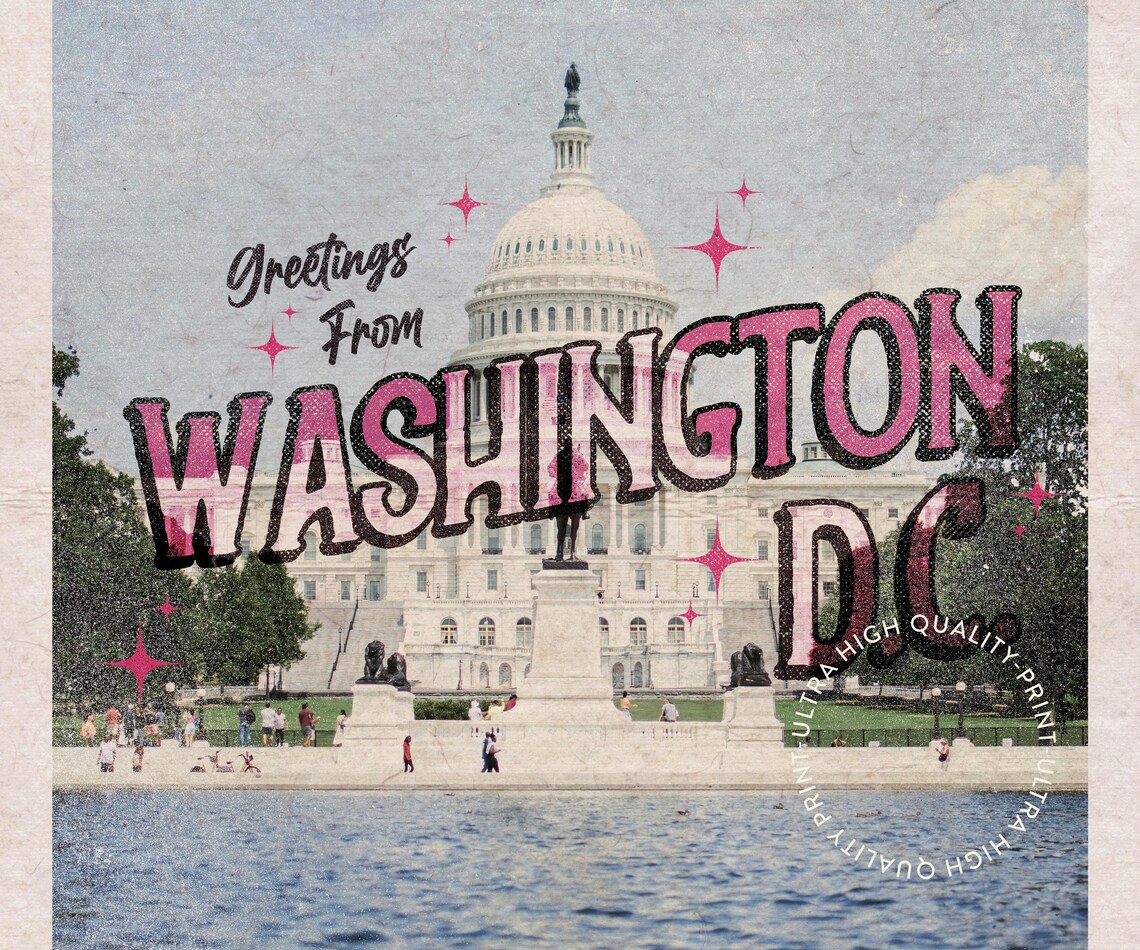 Washington DC Retro Capitol Pink Travel Poster Vintage Greetings Style - Image 5
