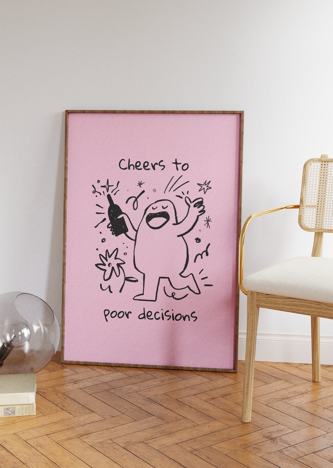 Cheers To Poor Decisions Funny Pink Doodle Quote Wall Art Poster - Image 2