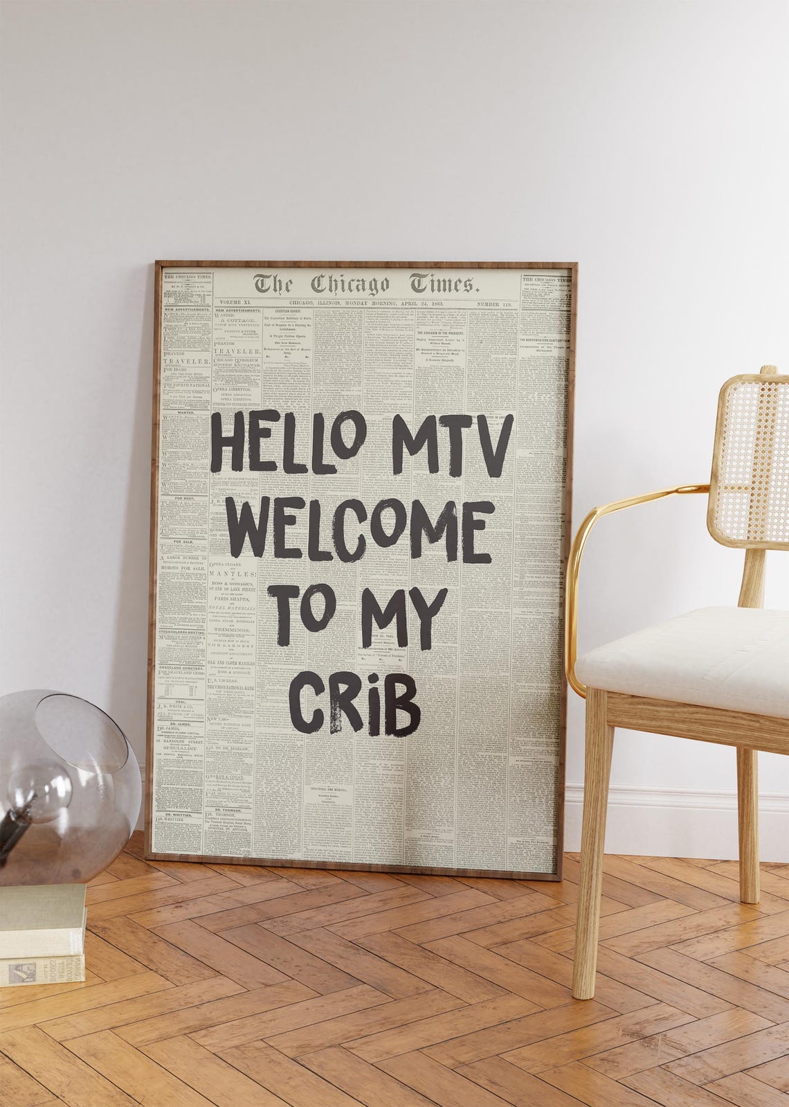 Hello MTV Welcome To My Crib Funny Retro Newspaper Typography Wall Art - Image 2