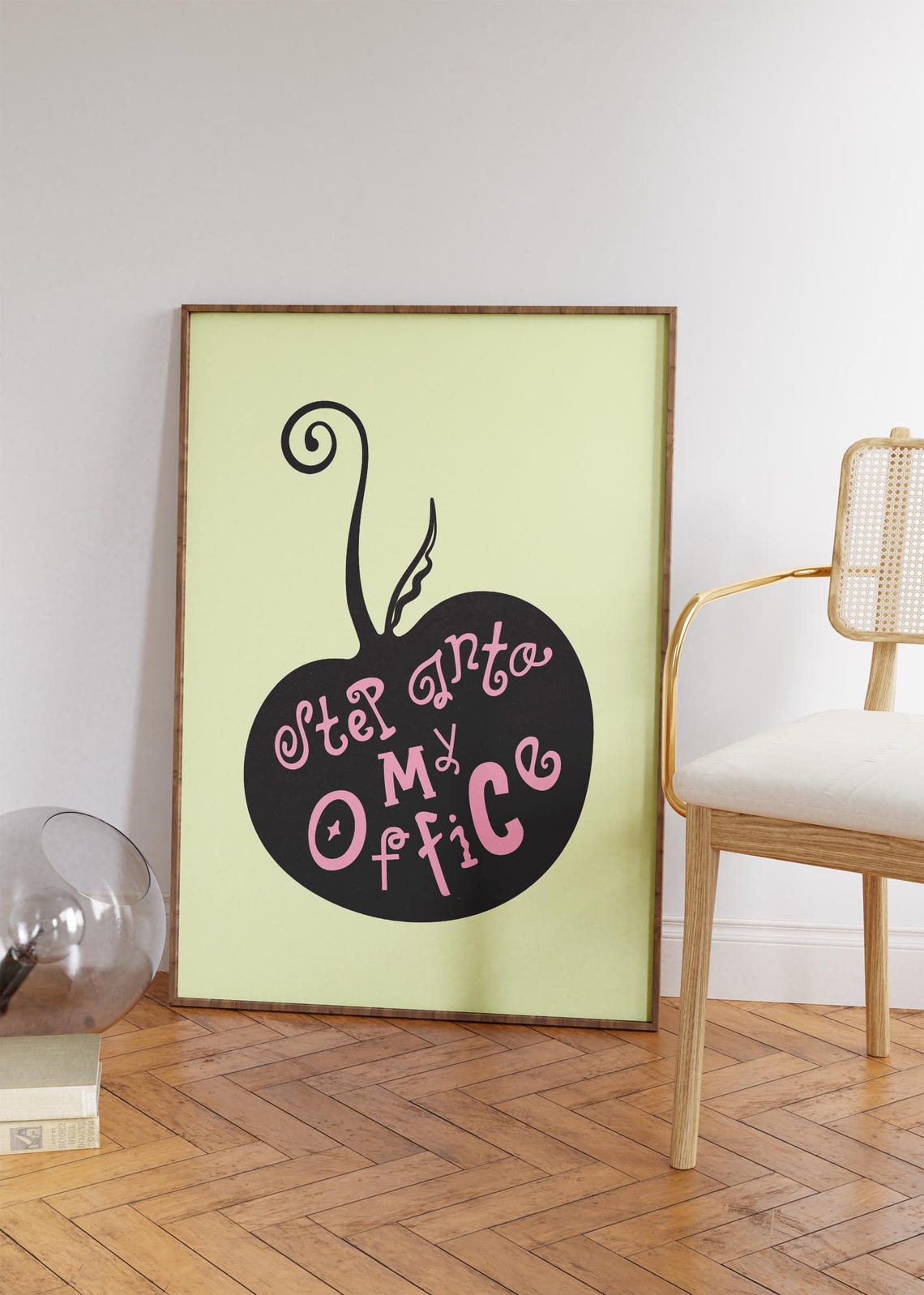 Step Into My Office Pink Black Apple Funny Girly Office Wall Art - Image 3