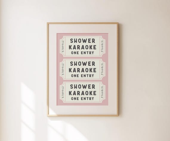 Shower Karaoke Ticket Print Bathroom Decor Aesthetic Shower Singing Poster Retro Preppy Bathroom Art Cute Wall Art
