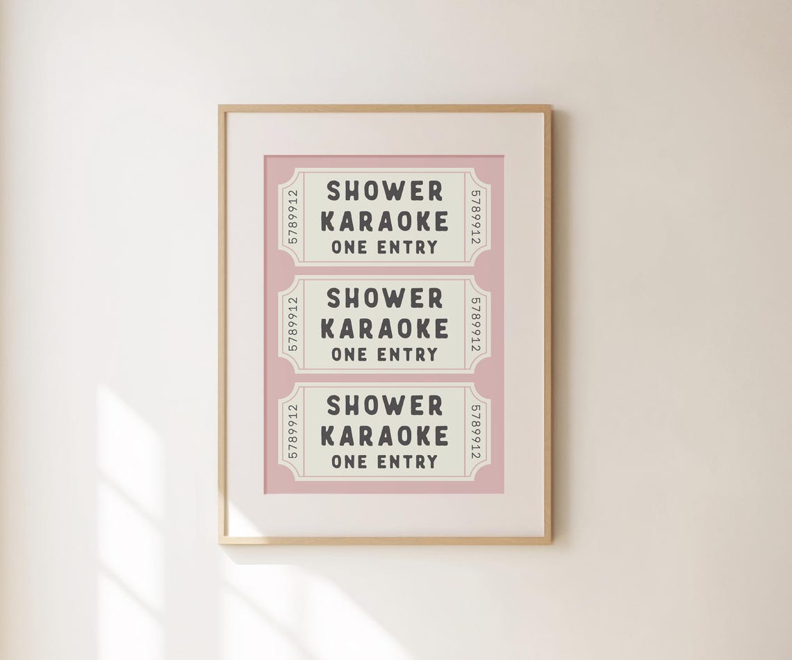Shower Karaoke Ticket Print Bathroom Decor Aesthetic Shower Singing Poster Retro Preppy Bathroom Art Cute Wall Art