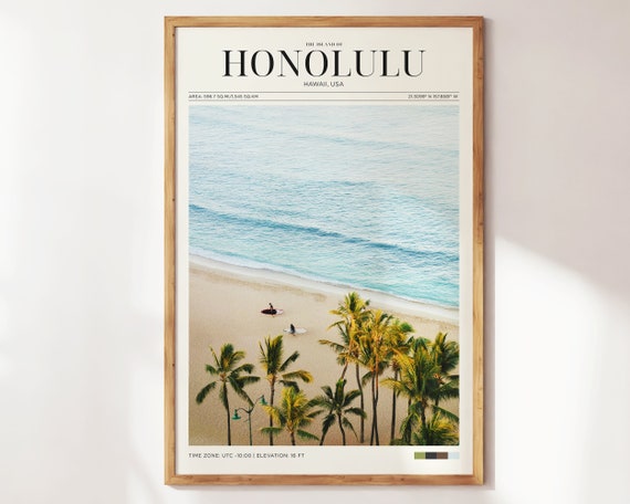 Travel Poster Hawaii Poster Honolulu Beach Poster Hawaii Vintage Poster Hawaiian Wall Art For Living Room Modern Island Office Wall Art