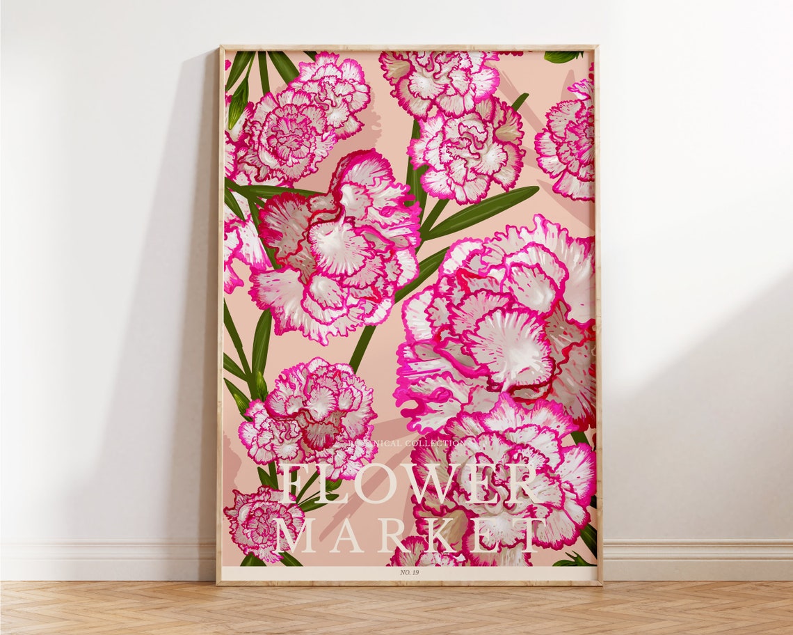 Pink Carnation Flower Market Botanical Collection No 19 Wall Art Print