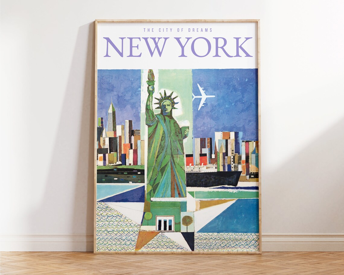 Travel Poster New York Poster State Of Liberty Vintage Print New York Wall Art For Living Room Large Modern Office Wall Art