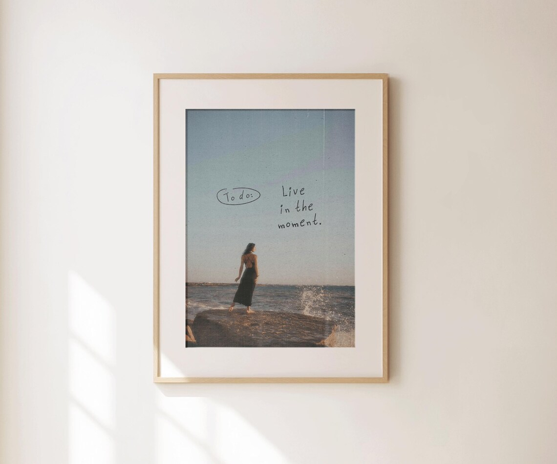 To Do Live In The Moment Sepia Beach Photo Quote Wall Art Poster Print - Image 3