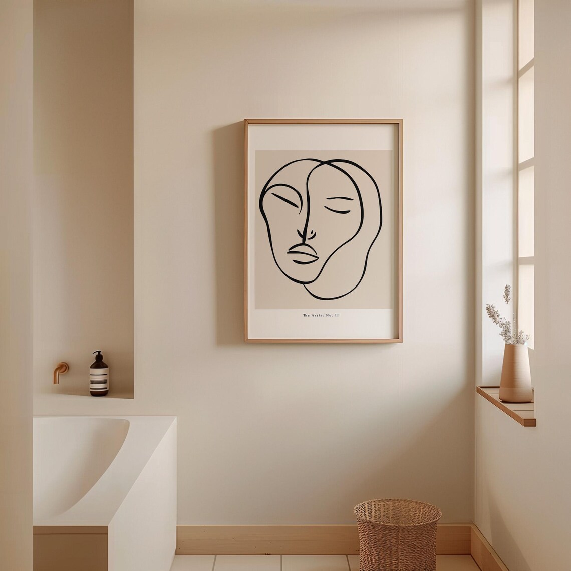 The Artist No II Abstract Face Line Drawing Beige Minimalist Poster - Image 2