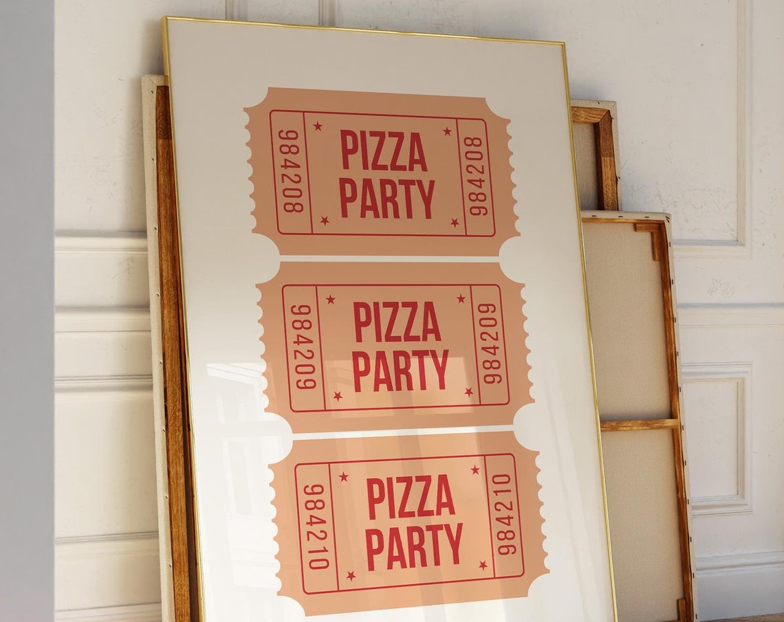 Pizza Party Admit Ticket Stubs Retro Red Kitchen Decor Poster