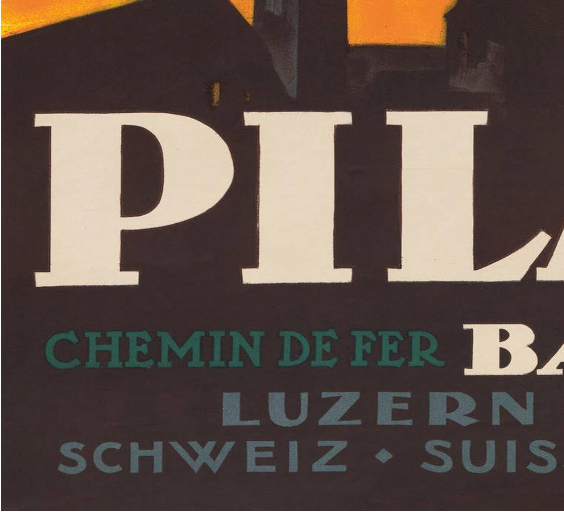 Mt Pilatus Switzerland Vintage Red Sunset Railway Travel Poster - Image 2