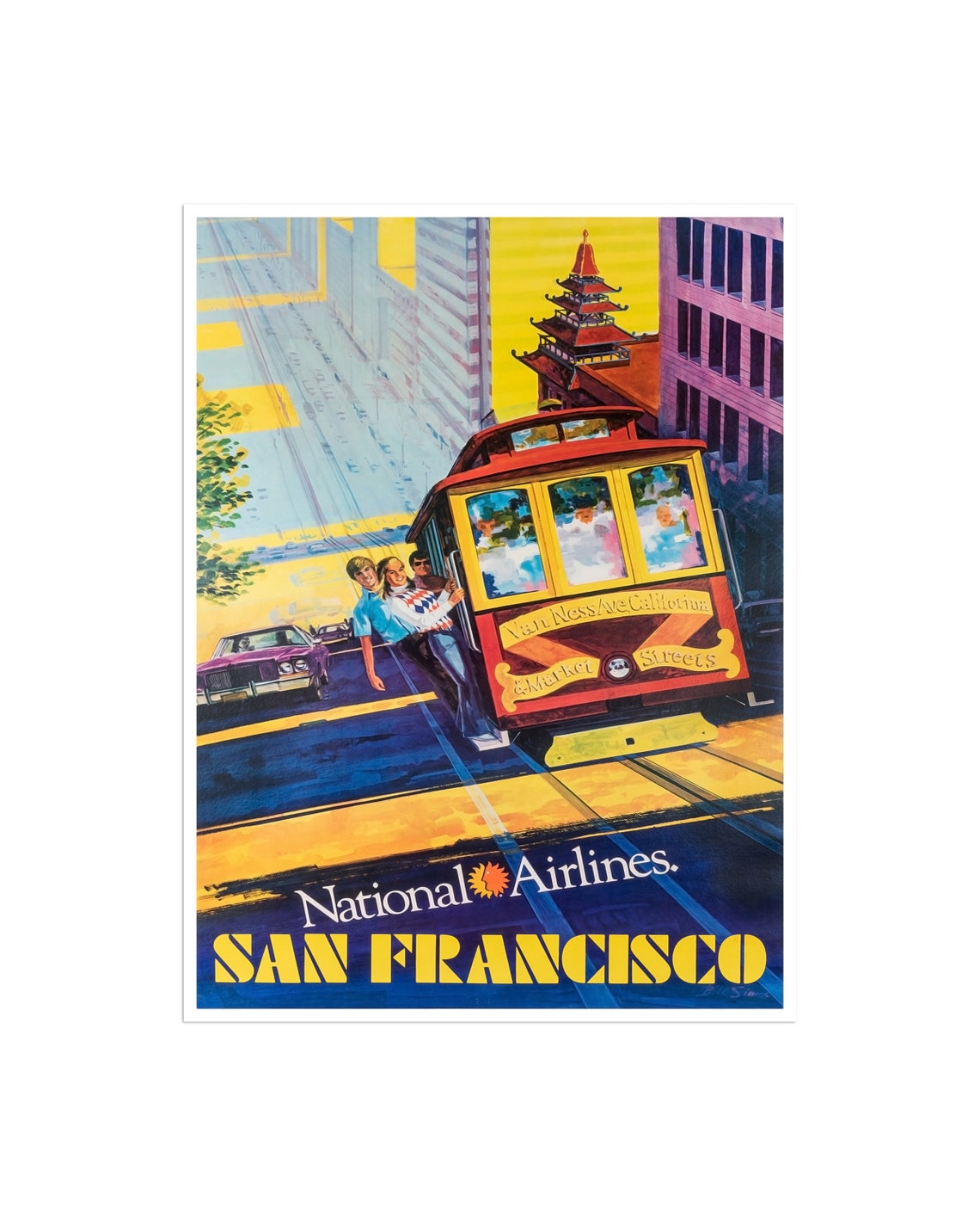 National Airlines San Francisco Cable Car Chinatown Travel Poster