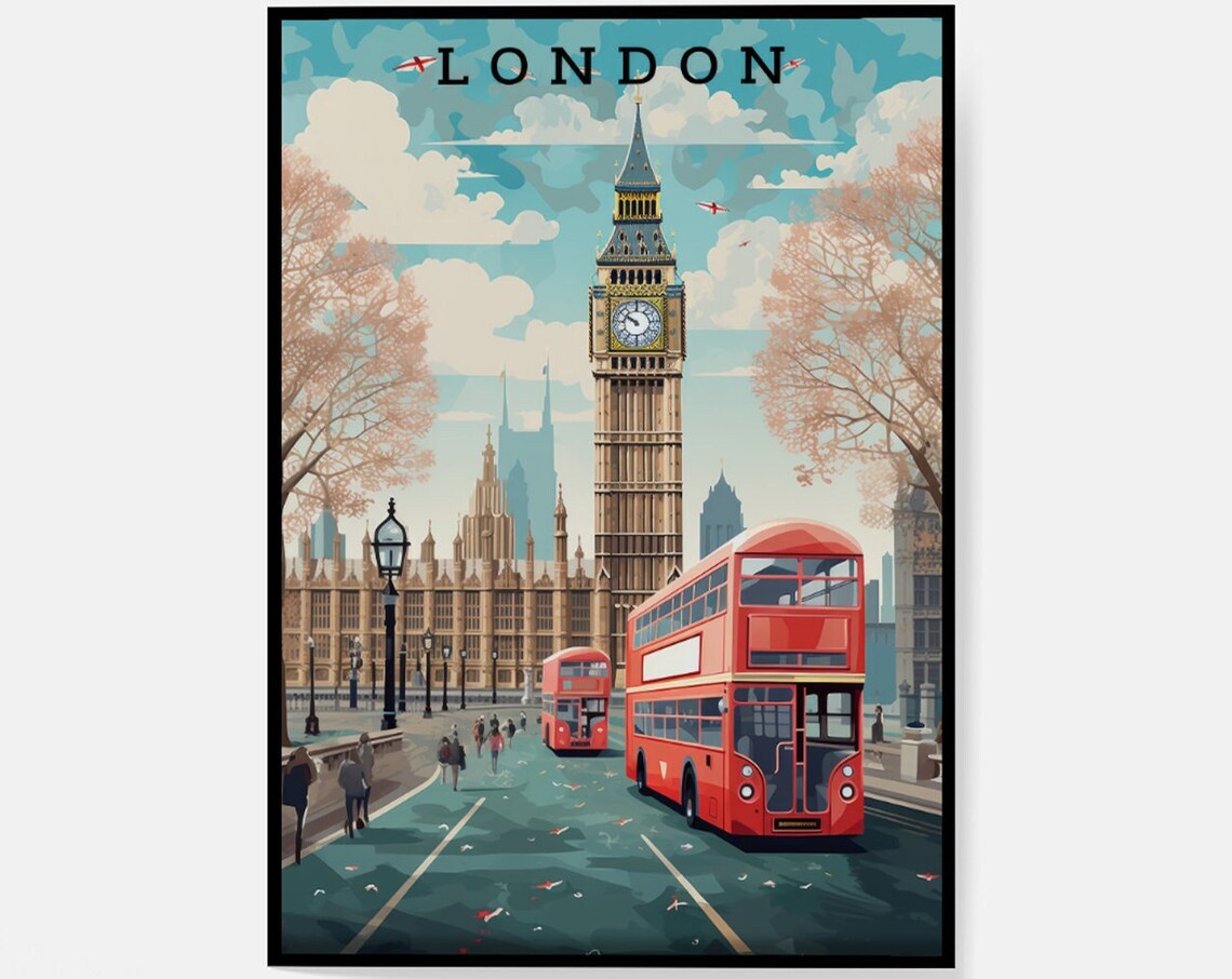 London Big Ben Red Double Decker Bus Westminster Travel Poster Art - Image 7
